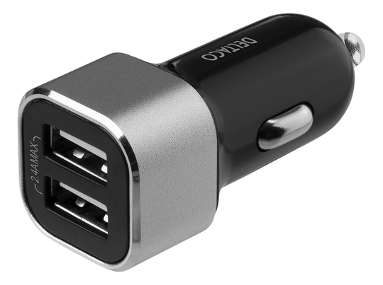 DELTACO USB car charger, 2x USB-A, 2,4 A, total 17 W