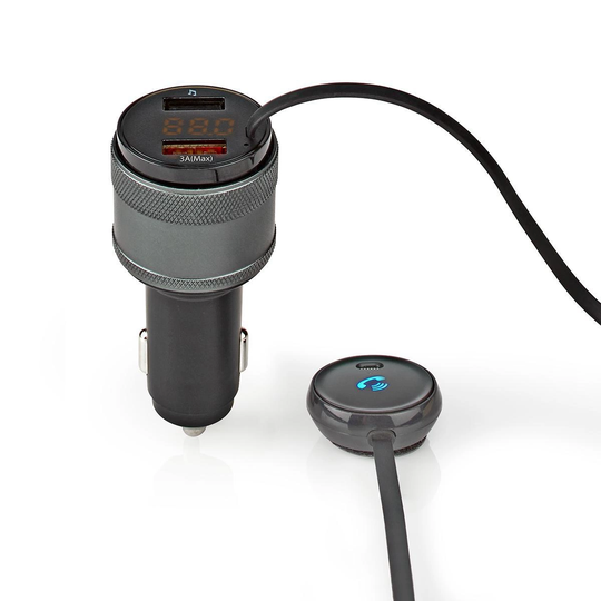 Bil FM-sändare | Trådlösa samtal | LED Skärm | Bluetooth | Snabbladdning | Google Assistant / Siri | Svart