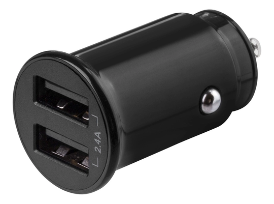 DELTACO 12/24 V USB-billaddare, dubbla USB-A portar, 2.4 A, 12 W, svar