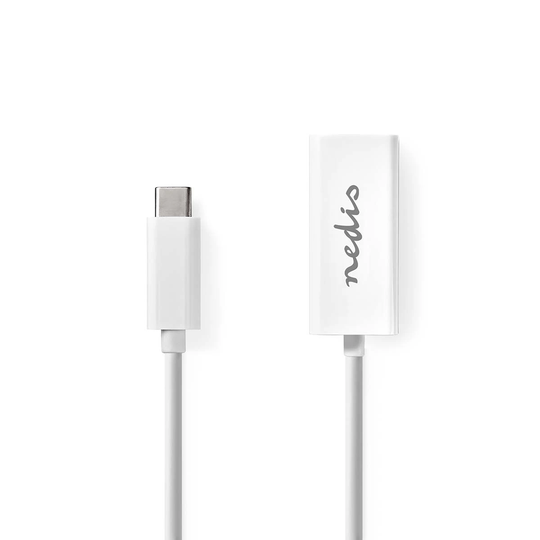 USB-nätverkskort | USB 3.2 Gen 1 | 1000 Mbps | USB-C Hane | RJ45 Hona | 0.20 m | Rund | Nickelplaterad | Förtent Koppar | Vit |