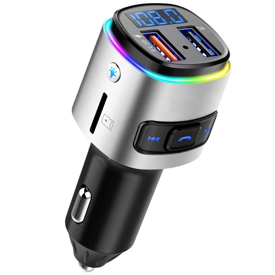 Liten FM-sändare med Bluetooth-handsfree, USB och belysning