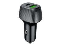 eSTUFF - Strömadapter för bil - 28 Watt - 3 A - Apple Fast Charge, PD 2.0, QC 3.0 - 2 utdatakontakter (USB, USB-C) - svart