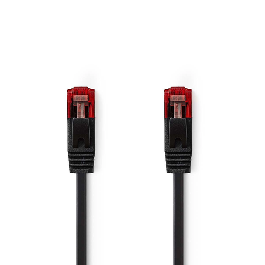 Cat 6 kabel | RJ45 hane | RJ45 hane | U/UTP | 3.00 m | Snagless | Platt | PVC | Svart | Plastpåse