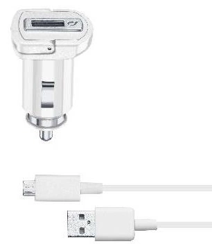 Cellularline Billaddare med microUSB-kabel 5W, Vit