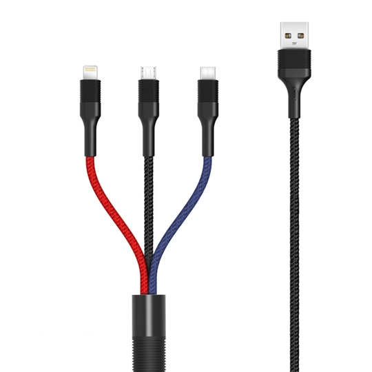 XO NB54, 3i1 USB - Lightning, USB-C, microUSB Laddkabel