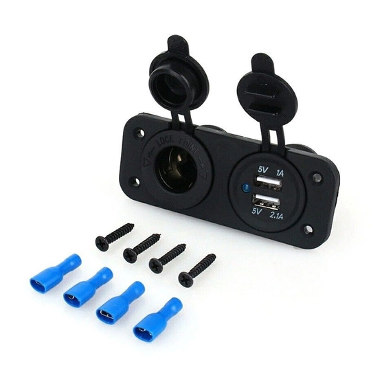 Extra uttag till bil, båt, husbil, 12V och 2xUSB 1A, 2,1A