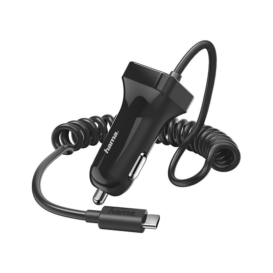 HAMA Laddare 12V USB-C 2,4A fast kabel 1m Svart