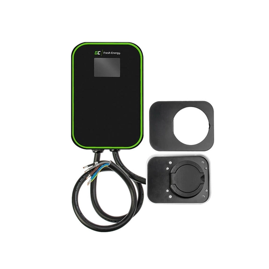 GREENCELL LaddBox Elbil med Uttag EV15RFID Typ2 22kW 32A LCD Svart IP66 RFID