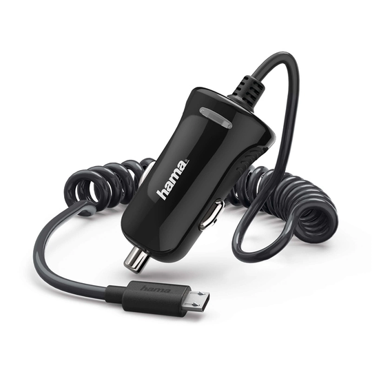 Hama Laddare 12V Microusb 2,4A Fast Kabel Svart