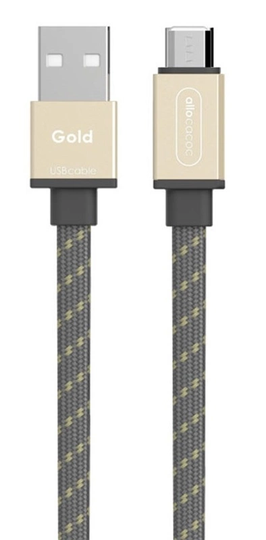 microUSB - USB laddkabel 1,5m, flätad, platt, Guld