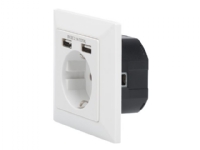 Digitus Socket with 2 USB ports - Strömadapter (ström, 2 x USB) - vit, RAL 9003