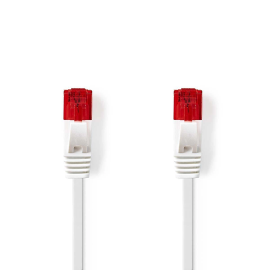 Cat 6 kabel | RJ45 hane | RJ45 hane | U/UTP | 1.00 m | Snagless | Platt | PVC | Vit | Plastpåse