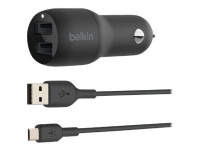 Belkin BOOST CHARGE Dual Charger - Strömadapter för bil - 24 Watt - 4.8 A - 2 utdatakontakter (USB) - svart