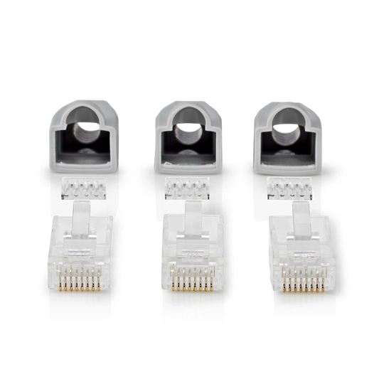 RJ45-kontakt | Hane | Solid UTP CAT6 | Rak | Guldplaterad | 10 st. | PVC | Grå | Låda