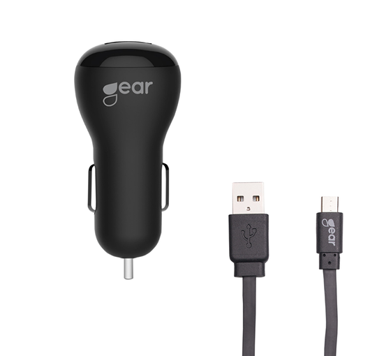 GEAR Laddare 12V 1xUSB 1A Svart MicroUSB Kabel 1m
