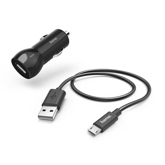 HAMA Laddare 12V Micro-USB 2,4A Lös kabel 1m Svart