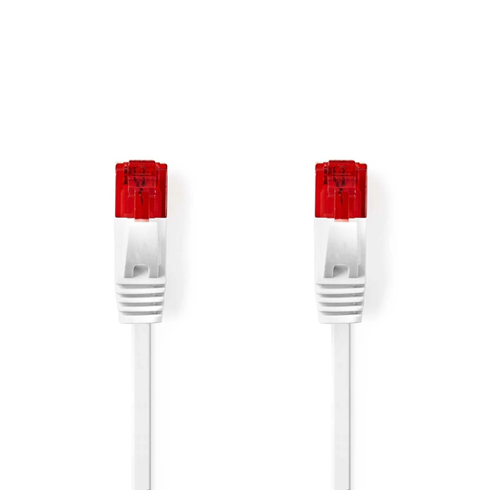 Cat 6 kabel | RJ45 hane | RJ45 hane | U/UTP | 2.00 m | Snagless | Platt | PVC | Vit | Plastpåse