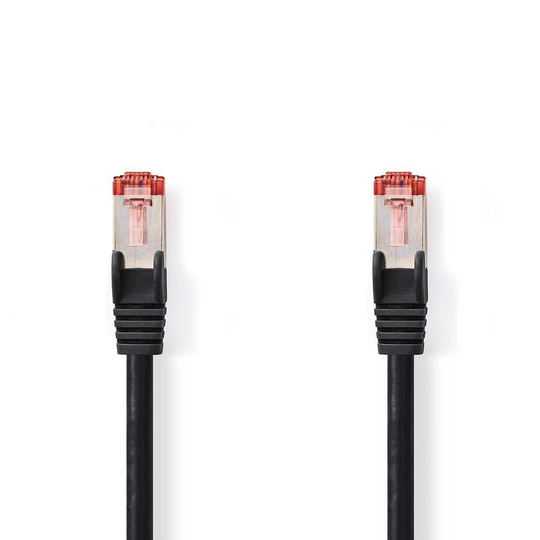 Cat 6 kabel | RJ45 hane | RJ45 hane | S/FTP | 15.0 m | Rund | LSZH | Svart | Plastpåse