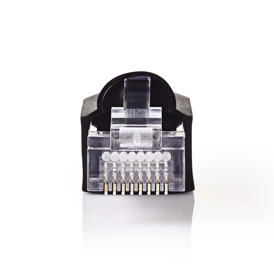 RJ45-kontakt | Hane | Solid UTP CAT5 | Rak | Guldplaterad | 10 st. | PVC | Svart / Transparent | Plastpåse