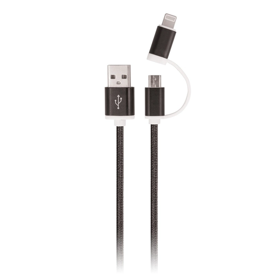 Setty 2i1 USB-kabel till microUSB / USB-C, 1 m, Svart