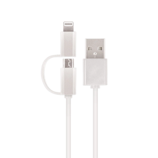 Setty 2i1 USB-kabel till microUSB / Lightning, 1 m, Vit