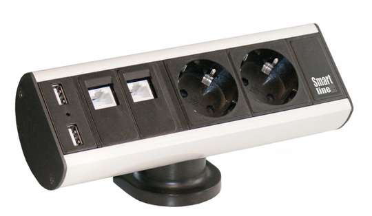 Smartline Desk, CEE 7/4, RJ45 ho,USB Typ A ho, Aluminium/Svart