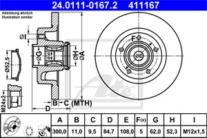 Bromsskiva, Bakaxel, renault vel satis, 77 01 206 924, 82 00 018 407, 82 00 663 193, 86 71 018 264, 86 71 019 319