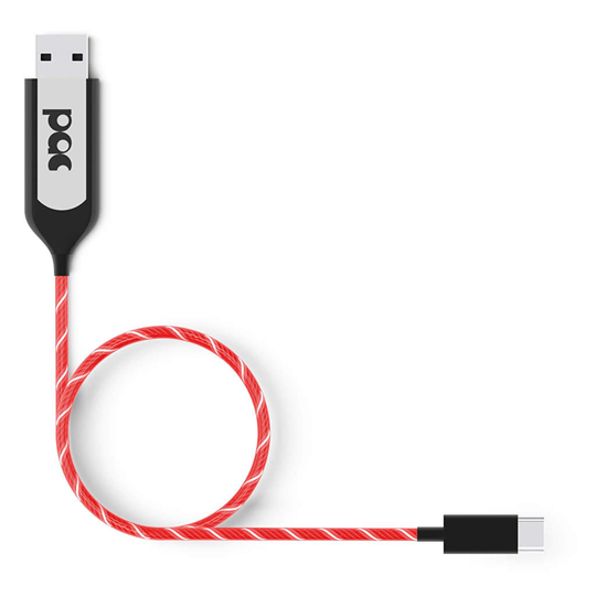 PAC Laddkabel USB-C 1m Röd LED Beslyst Kabel