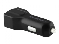 Qoltec - Strömadapter för bil - 27 Watt - 3 A - 2 utdatakontakter (USB, 24 pin USB-C) - svart