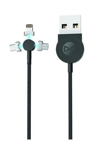 Forever Core 3i1 Magnetisk Synk/laddkabel - USB-C/Lightning/microUSB, 1m