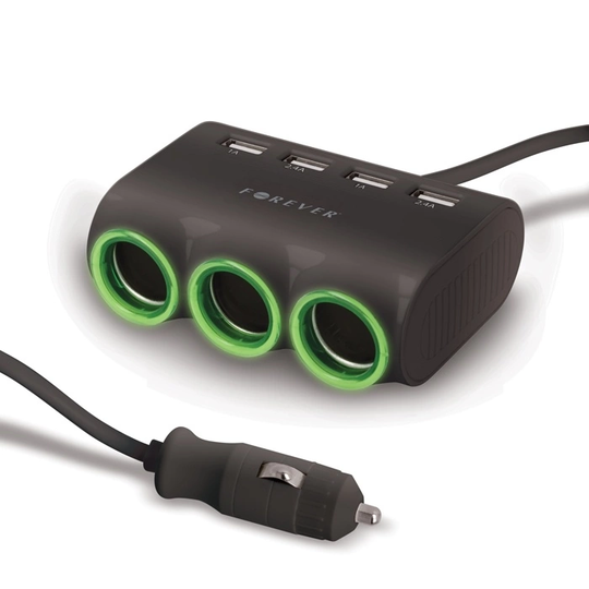 Forever Cigguttag-splitter 1 till 3 samt 4 x USB-portar