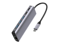 SiGN 7-i-1 USB-C Hub HDMI RJ45 USB-C, max 100W, 20V, 5A - Gr