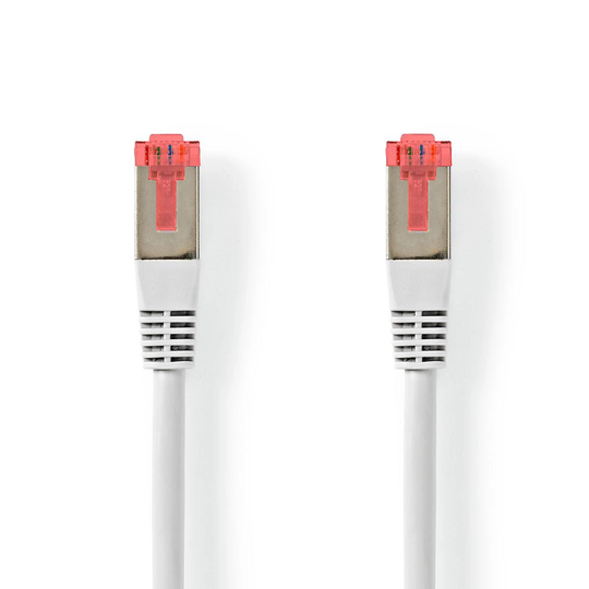 Cat 6 kabel RJ45 hane, S/FTP, PVC, Vit, 1 m