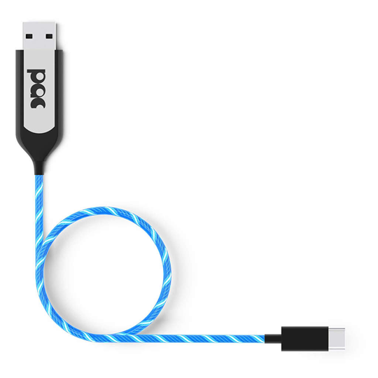 PAC Laddkabel USB-C 1m Blå LED Beslyst Kabel