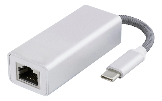DELTACO USB-C nätverksadapter, Gigabit, RJ45, vit påse, silver