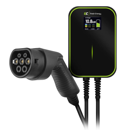 GREENCELL LaddBox Elbil med Kabel EV14 Typ2 65m 22kW 32A LCD Svart IP66